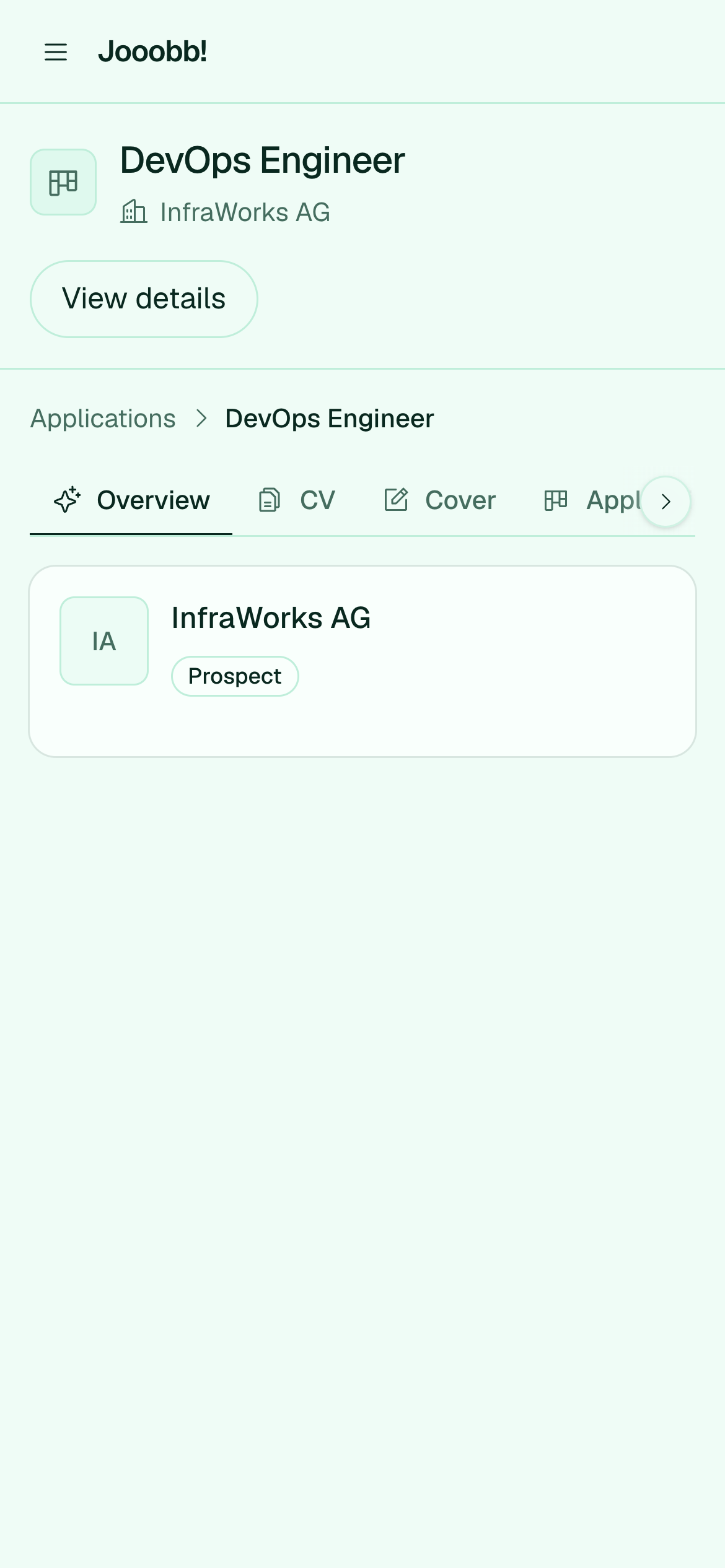 Application overview with status and contacts
