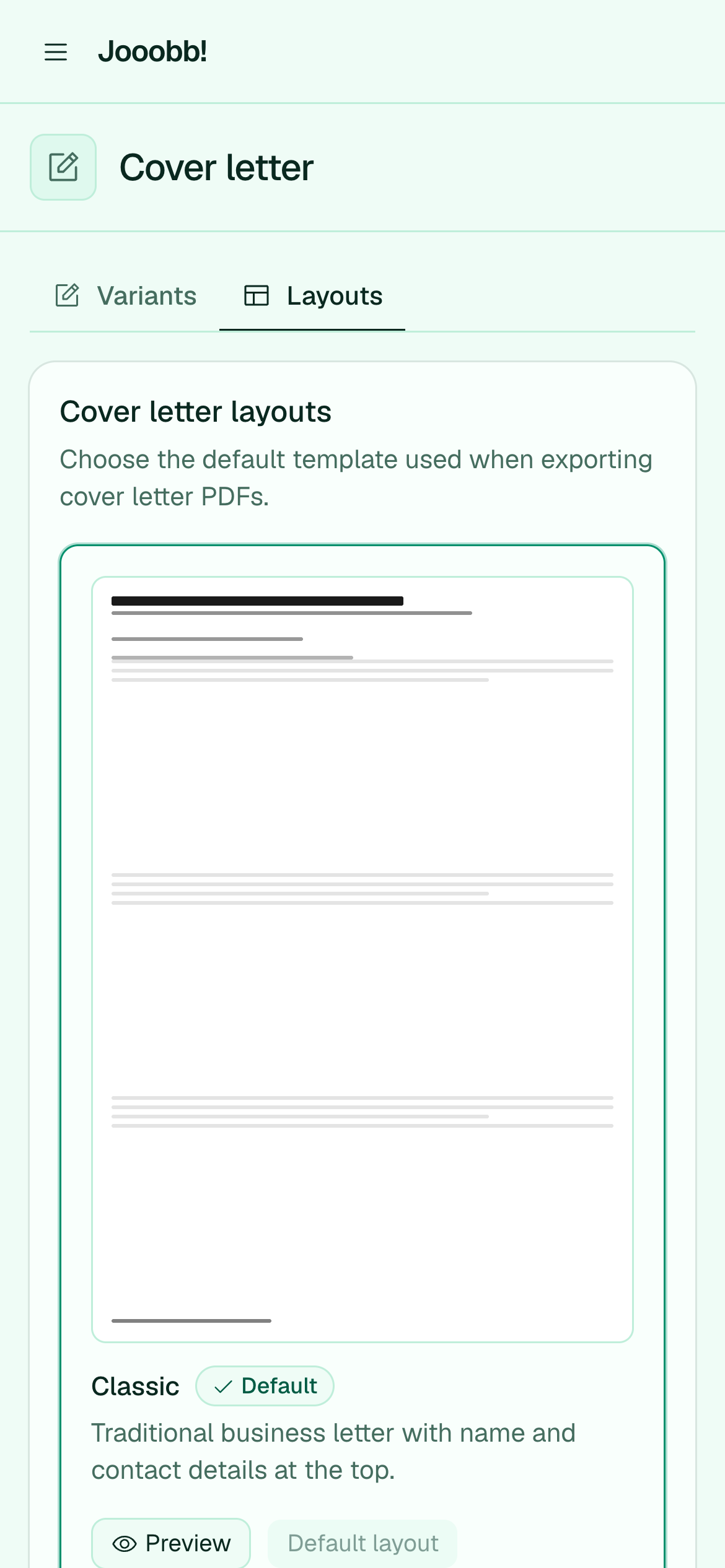 Cover letter layout templates