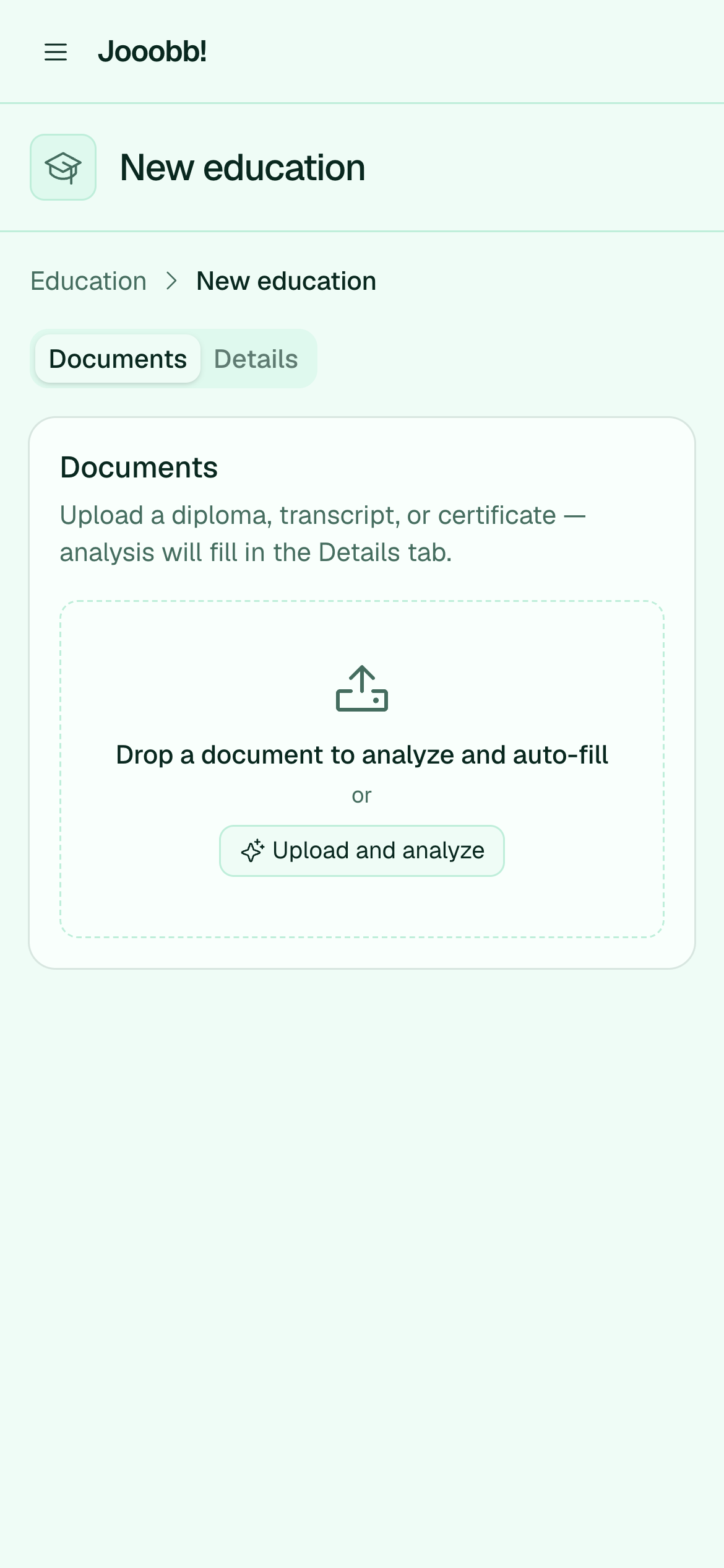 Creating a new education entry