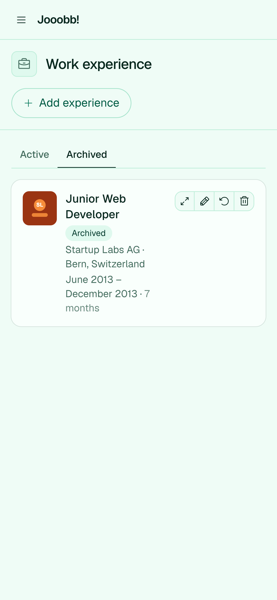 Archived work experience entries