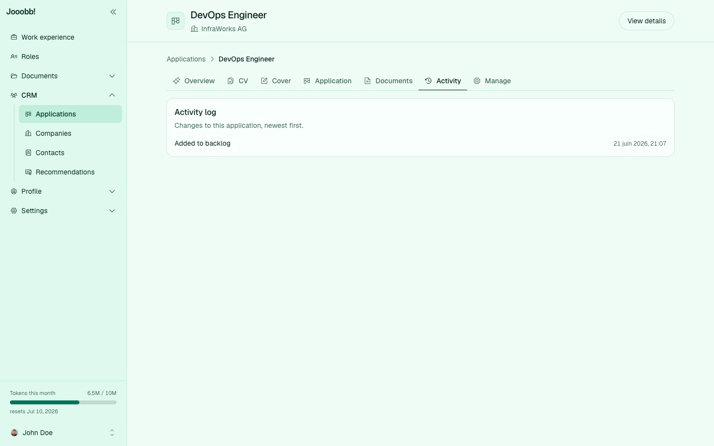 Synced emails tab with message list and CRM links