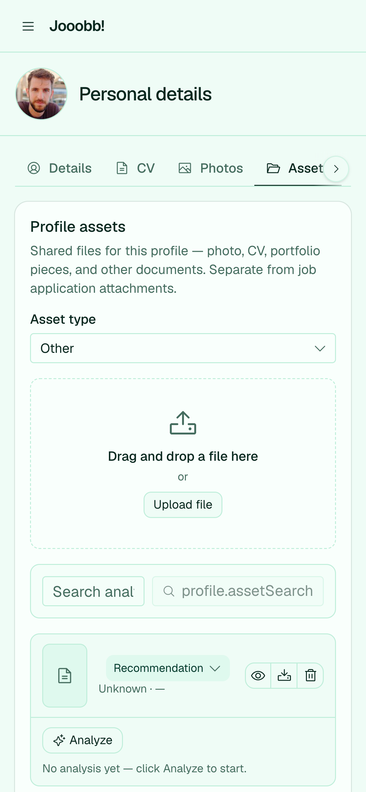 Profile assets with AI document analysis